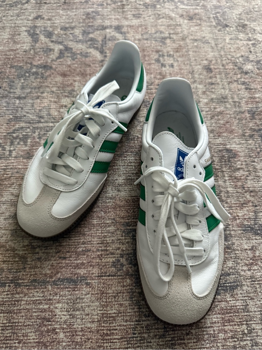 Adidas Samba White Sneakers with Green Stripes